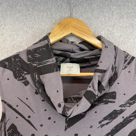 Chalet Womens Size XL Gray Sleeveless Cowl Neck Top Abstract Black Print Pockets - Picture 4 of 14